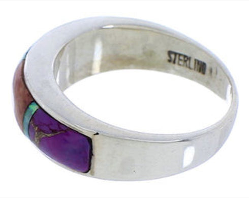 Southwest Sterling Silver Multicolor Inlay Ring Size 6-3/4 JX37938